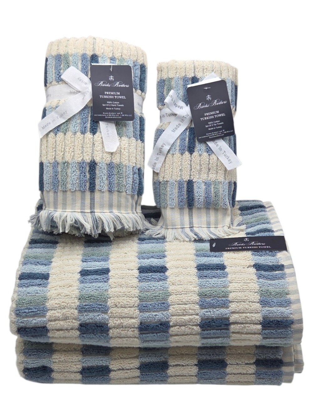 Brooks Brothers 6pc Premium Turkish Cotton Towel Set Blue 2 Bath 2 Hand 2 Tip